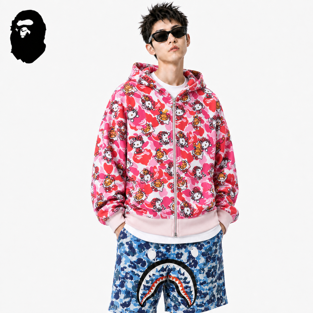 BAPE Hello Kitty Camo Hoodie - Green & Pink